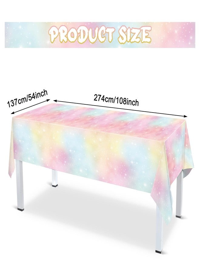 Tiamon 1 Pc Pastel Rainbow Tablecloths Birthday Decorations Pastel Table Cloths for Parties Plastic Rainbow Tablecloth Disposable Table Cover for Unicorn Shower Birthday Wedding 108 x 54 in (Yellow) - Image 2
